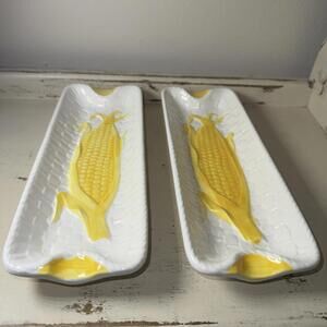 2 Corn on Cob Plates Platters Vintage Shafford Japan 9.5” Dishes /Embossed